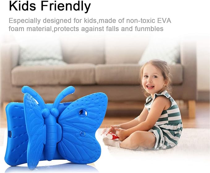 Kids Case for Apple iPad mini 5/Mini 4/Mini 3/Mini 2/Mini 1 with Kickstand Soft EVA Foam Lightweight Shockproof Stand Cover for iPad mini 5th/4th/3rd/2nd/1st Generation 7.9", Blue Butterfly