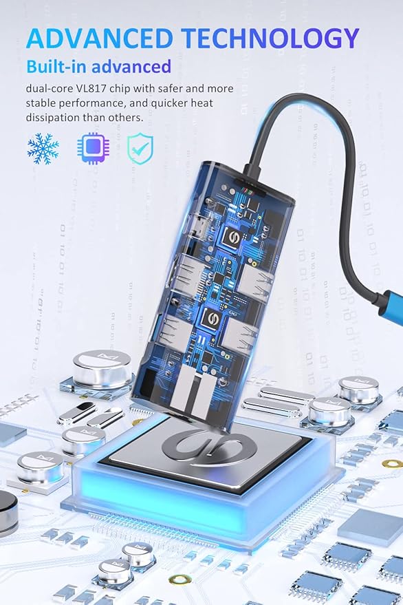 UtechSmart USB C Hub, Ethernet Multiport Adapter 6 in 1 USB C to HDMI Dock Compatible for MacBook Pro/Air, Chromebook, Dell XPS, HP and Type C Devices (Gigabit Ethernet 100W PD 4K HDMI USB 3.0) Blue