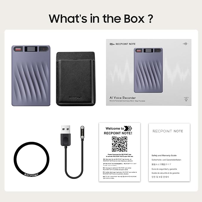 AI Voice Recorder, AI Note Taker w/APP Control and Transcription & Summarize, 150 Languages, Noise Cancellation, 64GB Memory, Pocket Note Pro Taking Device for Meeting, Interviews & Calls