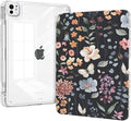 for iPad Air 13 Inch 2026/2025/2024 (M4/M3/M2) Case, iPad Pro 12.9-inch 6th/5th/4th/3rd Generation Case, Trifold Stable Stand Protective Clear Back Cover with Pencil Holder, Black Flower