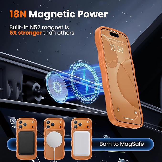 toushion for iPhone 17 Pro Case Cute Orange,Fits MagSafe,Matte Skin Feeling Back,Curly Wave Edge,Slim & Durable & Stylish,Cover Military-Grade Protection