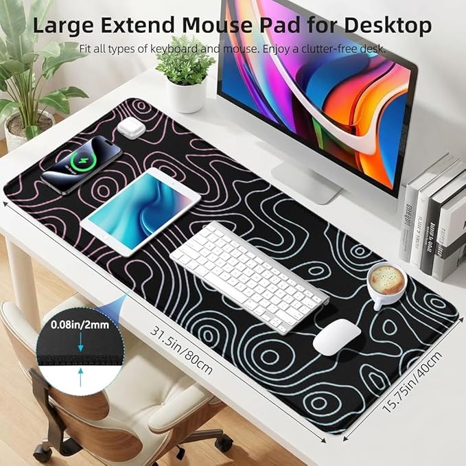 Rcege Large Mouse Pad for Desk - Gaming Mouse Pad with Stitched Edges, Anti-Slip Base for Keyboard and Mouse(Dazzle Black, 31.5L x 15.8W inches)
