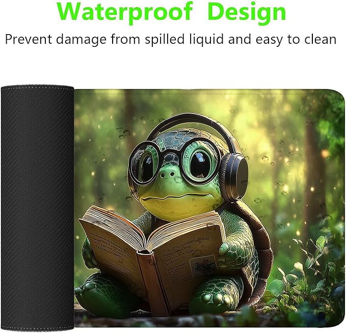Green Turtles Gaming Mouse Pad Reading Book Forest Cute XL Mouse Pad Large Mousepad Extended Laptop Keyboard Mat Gaming Desk Pad Mouse Mat 31.5"x11.8" Office Computer Keyboard Laptop Home