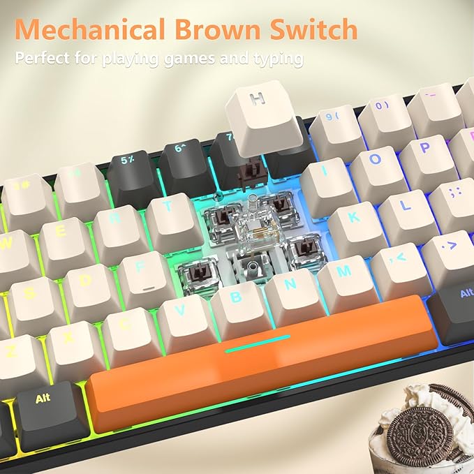 RK-T60 Wired 60% TKL Mechanical Gaming Keyboard Led Rainbow Backlight Ultra-Compact NKRO Linear Red Switch ABS Keycap RGB Honeycomb Mice Coiled Aviator Cable for Windows Laptop PS4/PC/WIN Gamer