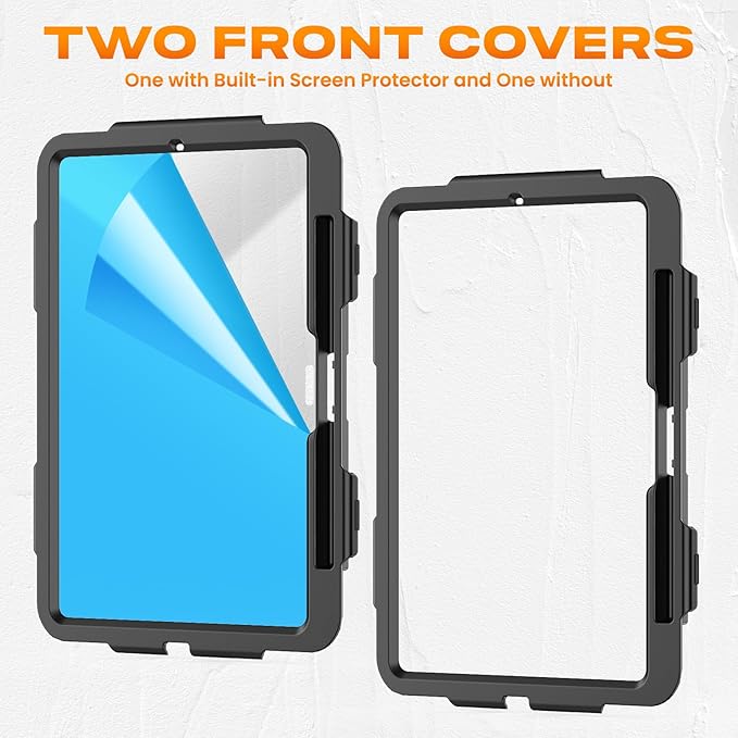 SEYMAC stock Case for iPad Pro 11-inch M5-M4 2025-2024, Shockproof Heavy Duty Case with Screen Protector, Pencil Holder, Rotating Stand, Hand Strap, Shoulder Strap, Orange