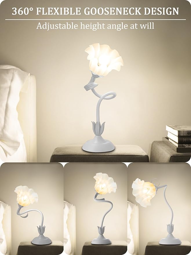 AQDZCNF Flower Table Lamp,LED Reading Light Bedside Vintage Flower Night Light,3 Colors Modes Kawaii Bedside Lamps Decor,Living Room Bedroom Room Lighting Table Lamps Home Decoration (White)