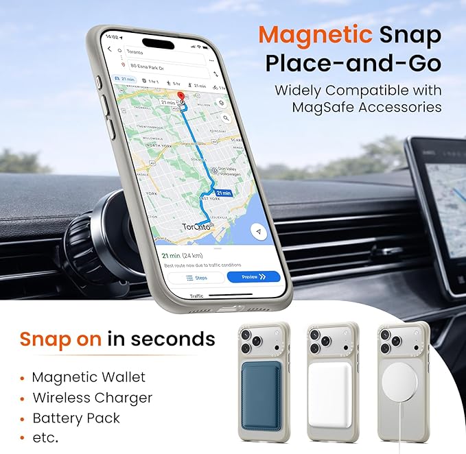 ORNARTO Magnetic for iPhone 17 Pro Max Case, 20FT Military-Grade Drop Protection, Compatible with MagSafe, Slim Shockproof Translucent Matte Phone Case for iPhone 17 Pro Max 6.9", Stone Gray