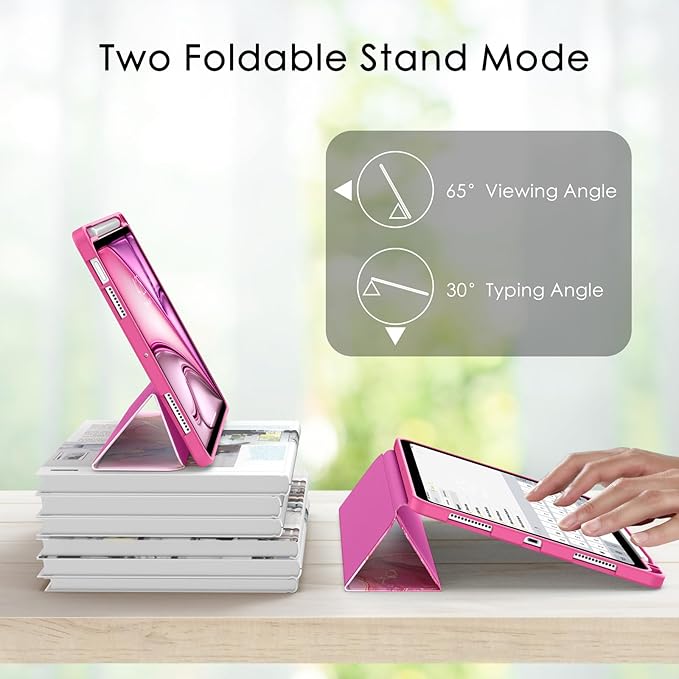 Soke Case for New iPad Air 11 Inch (M4/M3/M2, 2026-2024), iPad Air 5th/4th Generation 10.9 Inch (2020-2022) with Pencil Holder, Soft TPU Back Cover & Auto Sleep/Wake, Hot Pink Marble