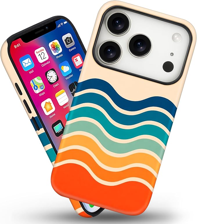 Magnetic for iPhone 17 Pro Case Cute Stripes Phone Case, Shockproof Slim TPU and Hard PC Protective Phone Cover Compatible with MagSafe Designed for Women Girls,Retro Wave