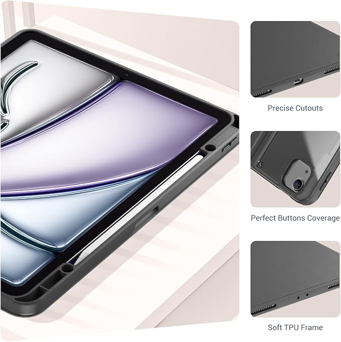 ProCase for iPad Air 13 Inch Case (2026/2025/2024) M4/M3/M2 & iPad Pro 12.9 inch 6th/5th/4th/3rd 2022/2021/2020/2018; Protective Folio Shockproof Case with Pencil Holder -Black
