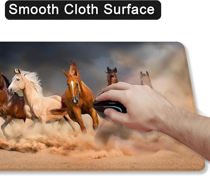 Horse Herd Run in Desert Desk Mat for Desktop,Extended Gaming Mouse Pad,Non-Slip Rubber Base Mousepad with Stitched Edges for Office Home Desk Decor,31.5X15.7 Inch