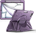 Dexnor Case for iPad Air 11 inch M4/M3/M2, iPad Air 5th/4th Generation 10.9 inch Rugged Case with 360° Rotating Hand Strap & Stand & Screen Protector & Pencil Holder Shockproof Full-Body Cover, Purple