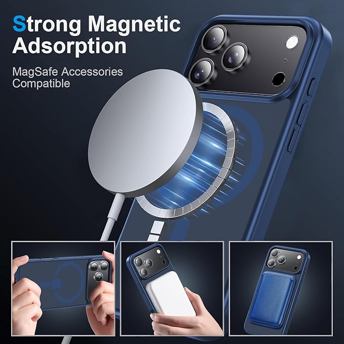 Strong Magnetic for iPhone 17 Pro Case with Camera Lens Protector[ Military-Grade Protection] Compatible with MagSafe Shockproof Slim Thin Cover case for iPhone 17 Pro 6.3 inch, Deep Blue