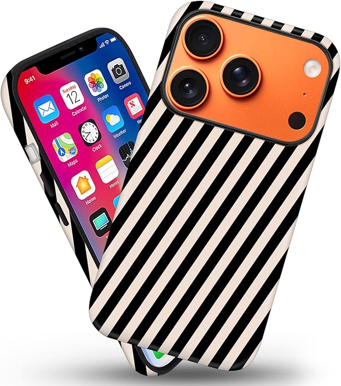 Magnetic for iPhone 17 Pro Case Cute Diagonal Stripes Phone Case, Shockproof Slim TPU and Hard PC Protective Phone Cover Compatible with MagSafe Designed for Women Girls,Black and White