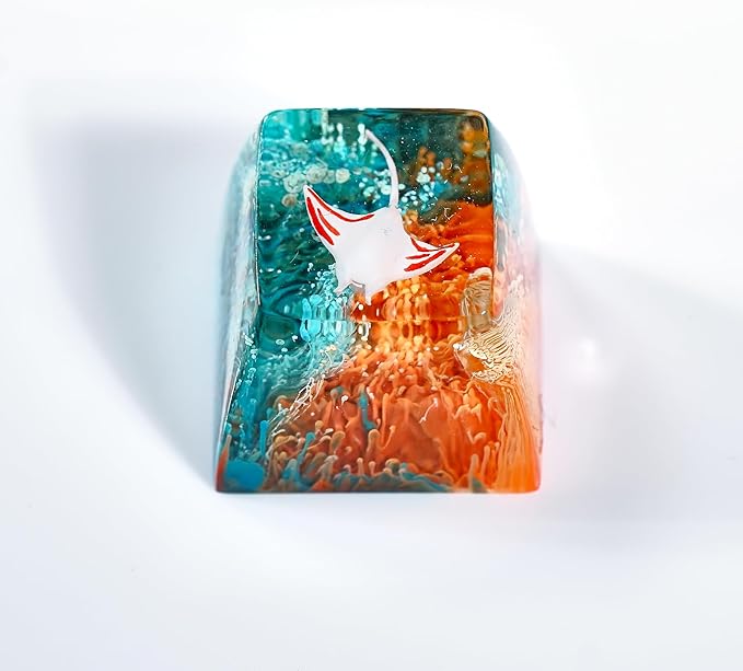 Manta Ray Artisan Keycap Green Orange Coral Reef R1 SA Profile Custom Sea Creatures Keycaps 1U ESC Handmade Gaming Resin Key Cap Cherry MX Switch Compatible Mechanical Keyboard Manta Ray Lover Gift