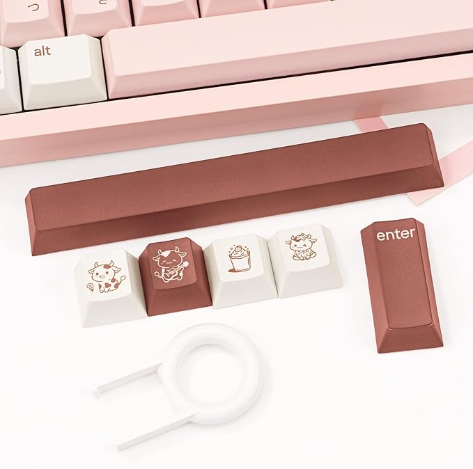 Milk Strawberry Cute Pink Keycaps, 134 Keys PBT Dye-Sublimation Keycaps, Cherry Profile Japanese Keycap, Compatible with 60% 65% 75% 80% 100% Mechanical Keyboard