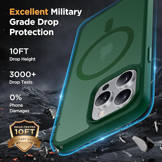 Miracase Magnetic Series for iPhone 13 Pro Max Case [Compatible with MagSafe] [with 2X Screen Protectors] Military-Grade Protection, Anti-Fingerprint, Phone Case for iPhone 13 Pro Max, Dark Green