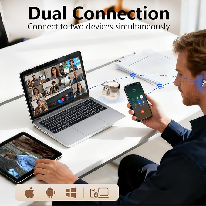Active Noise Cancelling Wireless Earbuds with 60 Hour Long Battery Life,Bluetooth 5.4 in-Ear Earphones,Multi-Device Pairing,Enhanced Clear Call,Hi-Fi Stereo Ear Buds for Sport Walk