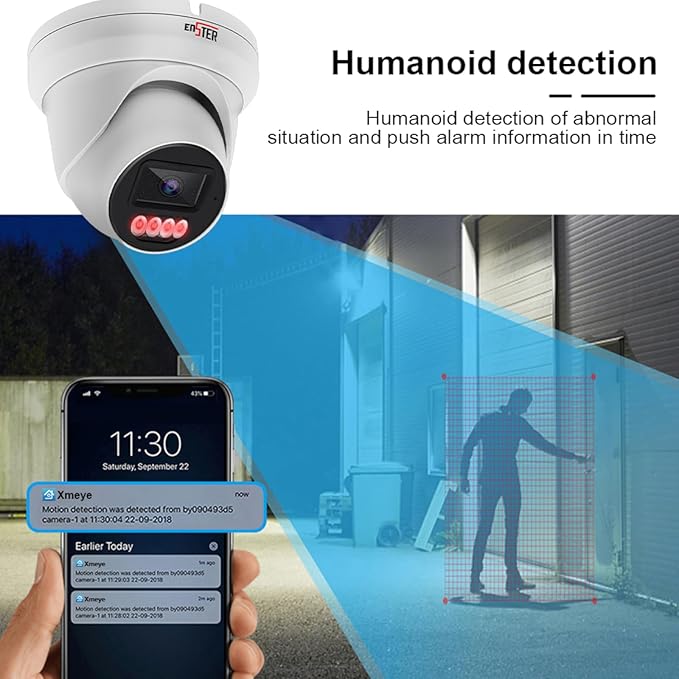 ENSTER 8MP 4K PoE Security Camera Outdoor, Full Metal, Compatible ONVIF & RTSP, 100ft Smart Color Night Vision, AI Human & Vehicle Detection, IP66 Waterproof, 110° Wide Angle, Built-in Mic