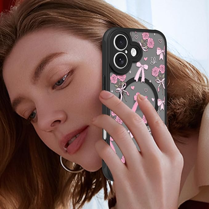 KANGHAR Case Compatible with iPhone 17 Bows Bouquet Pattern [Compatible with Magsafe] Cute Flowers Florals Protective Magnetic Case for Girls Women Men