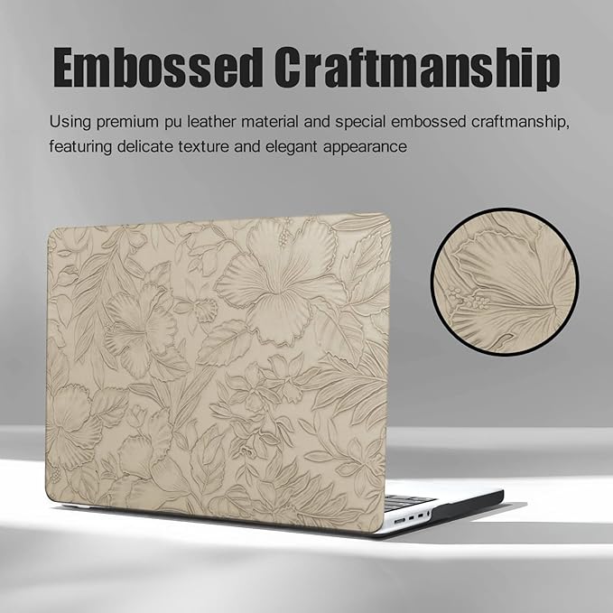 DTangLsm for MacBook Air 15 inch Case 2026 2025 2024 2023 M5 M4 M3 M2 A3448 A3241 A3114 A2941, Elegant Texture Retro Leather Hard Cover for M5 MacBook Air 15 Case+Keyboard Skin,Apricot Embossed Floral