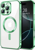Hython Magnetic Clear for iPhone 16 Pro Max Case with Camera Lens Protector [Compatible with MagSafe] Plating Edge Slim Soft TPU Cover Protective Phone Case for iPhone 16 Pro Max 6.9", Light Green