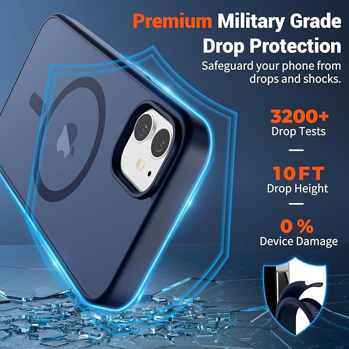 SUPFINE Magnetic for iPhone 11 Phone Case (Compatible with MagSafe) (Military Grade Drop Protection) Translucent Matte Shockproof Phone Cover,Dark Blue