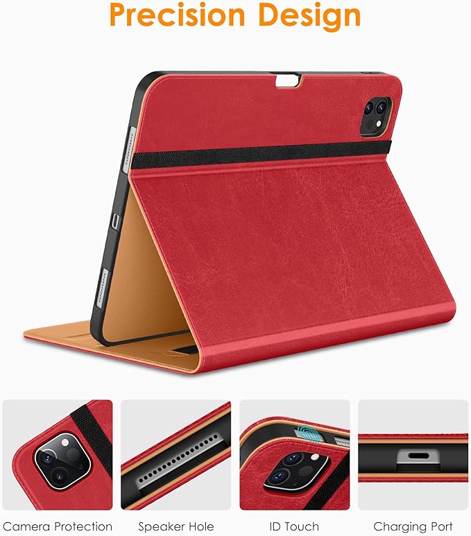 DTTO for iPad Pro 12.9 6th / 5th / 4th / 3rd Generation Case 2022/2021/2020/2018,Premium Leather Folio Stand Cover with Built-in Apple Pencil Holder -Auto Wake/Sleep and Multi Viewing Angles,Red