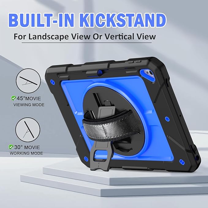 BMOUO Case for iPad 6th/5th Generation Case (9.7 inch, 2018/2017), 360°Rotating Stand, Hand/Shoulder Strap Shockproof iPad 9.7” Case for iPad Air 2, Deep Blue