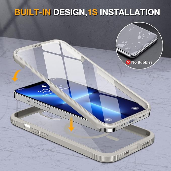 Miracase for iPhone 13 Pro Case 6.1",Full-Body Protection,Clear Bumper Case with Built-in 9H Tempered Glass Screen Protector,Military-Grade Drop Protection Outdoor Phone Case for 13 Pro,Titanium