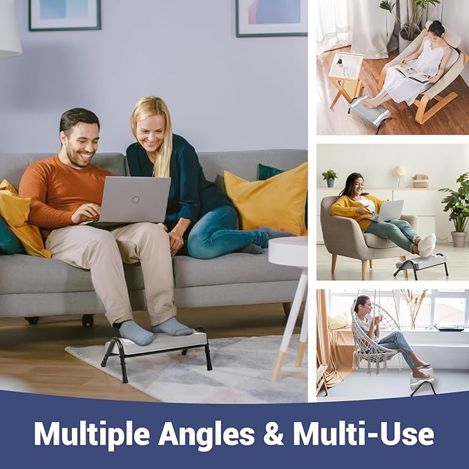 FUSLITE Foot Rest for Under Desk at Work,Ergonomic Foot Rest for Office Use, Adjustable Heights,Relieving Pain in Lower Back, Hip, Knee (Grey)
