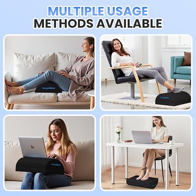 TranquilRelax Foot Rest for Under Desk at Work, Gaming Accessories Foot Stool with 3 Adjustable Heights & Washable Cover, Comfortable Office Desk Accessories, Footrest for Office, Home and Car (Black)