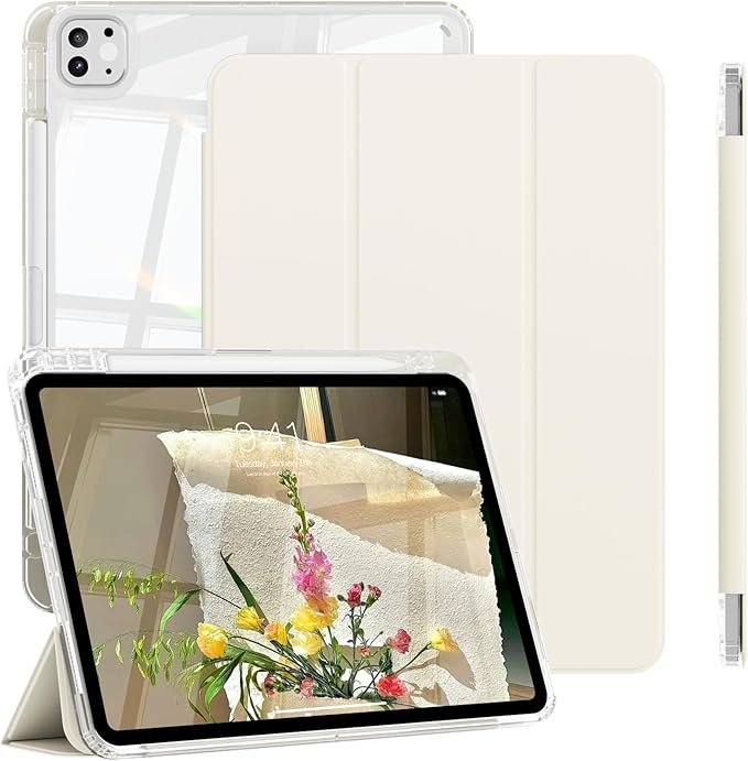 Case for iPad Pro 11 Inch 4th 2022, Pro 3rd/ 2nd Generation 2021/2020 with Pencil Holder, Shockproof Slim Cover with Clear Hard PC Back Shell for iPad Pro 2022/2021/2020,Auto Sleep/Wake, Cream