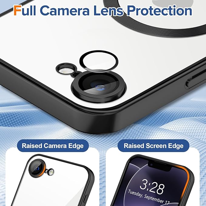 Hython Magnetic Clear for iPhone 17e Case with Camera Lens Protector [Compatible with MagSafe] Luxury Plating Edge Slim Soft TPU Cover Protective Phone Case for iPhone 17e 6.1", Matte Black