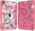 Mektron Case for iPad Pro 11 inch (4th, 3rd, 2nd & 1st Gen) 2022 2021 2020 2018, Buit in Pencil Holder with Shockproof Cover Clear Shell + Auto Wake/Sleep, Flowers-Bows-Red