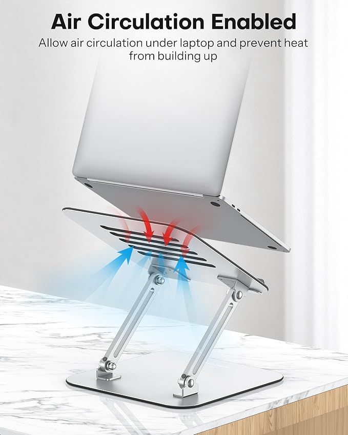 OMOTON Laptop Stand for Desk, Ergonomic Metal Adjustable Laptop Stand, Laptop Holder Riser with Cooling Function, Computer Stand Compatible with MacBook and All Laptops (10-17.2 inch), Silver