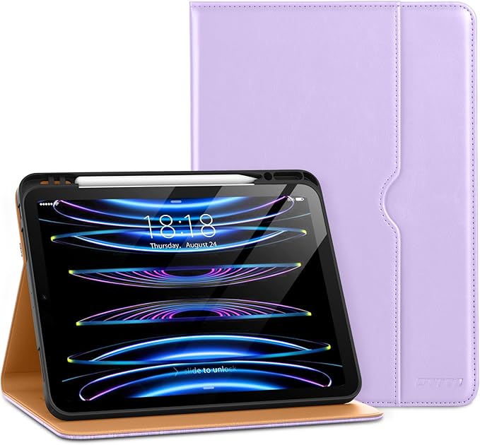 DTTO for iPad Pro 12.9 6th / 5th / 4th / 3rd Generation Case 2022/2021/2020/2018, Leather Folio Stand Cover with Built-in Apple Pencil Holder -Auto Wake/Sleep and Multi Viewing Angles, Lavender