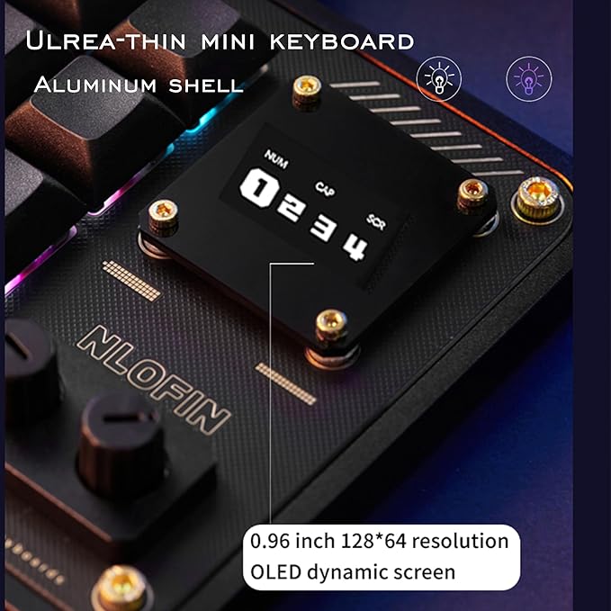 Double Knob Custom Macro Pad Programmable Designer Mini Keyboard 16 Keys with Screen (Black,KB16)