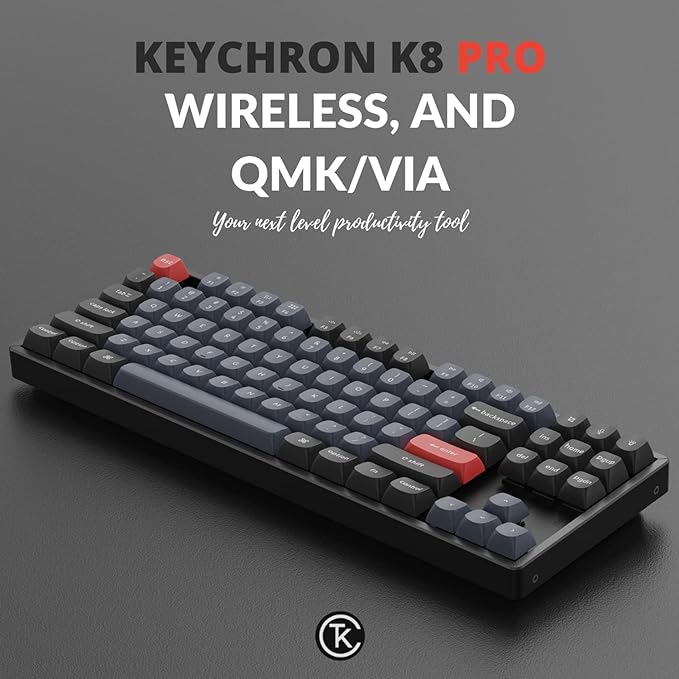 Keychron K8 Pro QMK/VIA Wireless Mechanical Keyboard, Hot-Swappable Aluminum Frame TKL Custom Programmable Keyboard with RGB Backlit, Gateron G Pro Red Switch