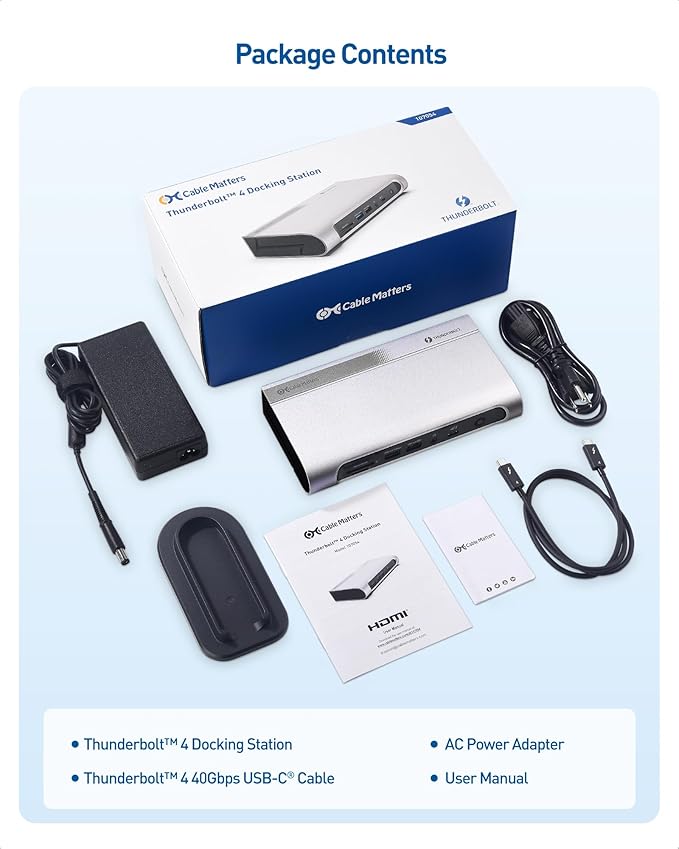 [Intel Certified] Cable Matters 16-in-1 40Gbps Thunderbolt 4 Dock with Thunderbolt Share - Quad 4K Video(2X DP, 2X HDMI) for Windows, Dual 4K (DP or HDMI) for MacBook Pro M1/M2/M3/M4 Pro/Max, 100W PD
