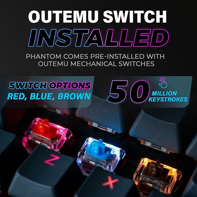 TECWARE Phantom 87 Key RGB Mechanical Gaming Keyboard | Outemu Blue Switch | 16.8M Color LED Lighting | 18 Pre-Set | Low Latency | N-Key Rollover | Software Customizable Keys | Wired USB Connection