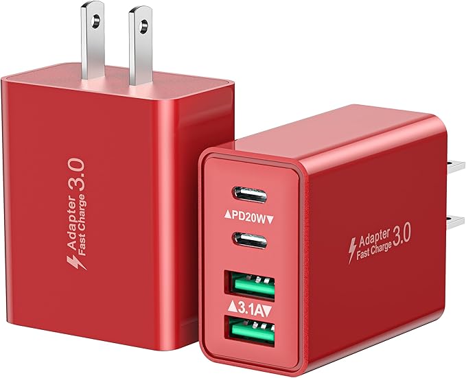 USB C Charger Block, 2Pack 40W 4-Port Type C Fast Charging Block Dual PD Power Adapter+QC Plug Double USB Wall Charger Multiple USBC Charging Cube for iPhone 17 16 15 14 13 12 11 Pro Max, Samsung
