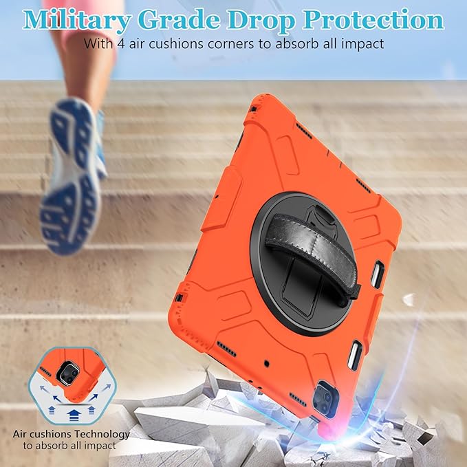 Case for iPad Pro 12.9 2022/2021/ 2020/2018: Cover for iPad Pro 12.9 6th/ 5th/ 4th/ 3rd Generation with Screen Protector- Stand- Pencil Holder- Handle- Shoulder Strap-Orange