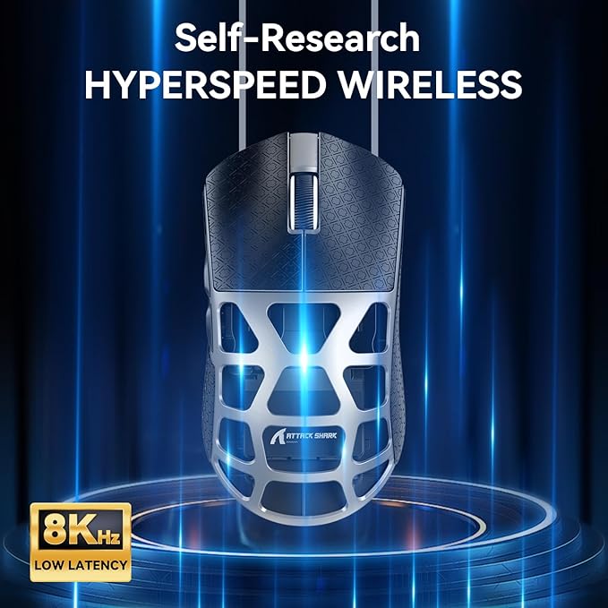 ATTACK SHARK R3 Wireless Gaming Mouse, 46g Superlight Magnesium Alloy Triple-Mode Computer Mouse, 8000Hz Polling Rate, PAW3395 26K DPI Sensor Programmable Mice with Griptape for PC/Win/Mac (Grey)