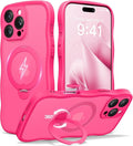 CAPRARO for iPhone 16 Pro Max Case with 360° Spin Magnetic Stand for Women, [Compatible with MagSafe] [Full Camera Protection] Cute Wave Translucent Matte Case for iPhone 16 Pro Max, Hot Pink