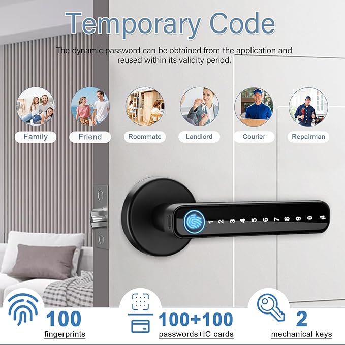 Fingerprint Door Lock Biometric Smart Door Knob Keyless Entry Door Lock One-Touch Lock & Unlock Electronic Touchscreen Keypad Lock with Handle, Door Locks for Front Door Bedroom Hotel Office Apartment