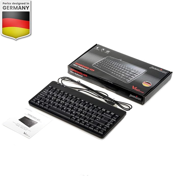 Perixx PERIBOARD-409H Wired USB Mini Keyboard with 2 USB Hubs, Black, US English Layout