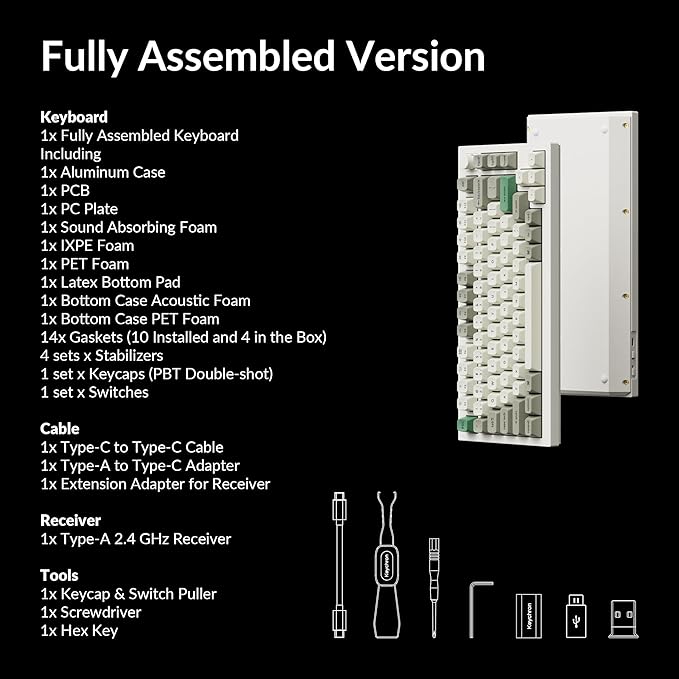 Keychron Q1 Max RGB QMK/VIA Custom Mechanical Keyboard, Full Metal Programmable Knob 2.4 GHz/Bluetooth/Wired Keyboard with Hot-Swappable Gateron Jupiter Banana Switch for Mac Windows Linux - White