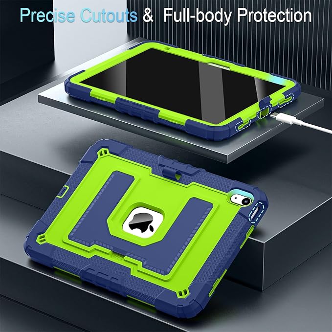 for iPad (A16) 11th /10th Generation 10th Gen iPad Case with Pencil Holder Shoulder Strap,Military Grade Shockproof for i Pad Covers 11.0/10.9 Inch 2025/2022,Navy Green