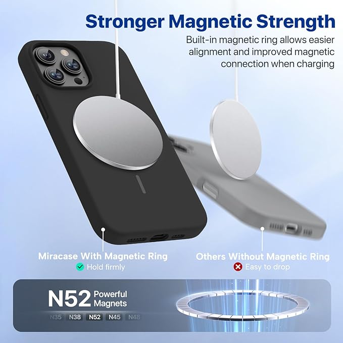 Miracase Magnetic for iPhone 13 Pro Max Case, [Soft Anti-Scratch Microfiber Lining], Magnetic for MagSafe, Liquid Silicone Shockproof Drop Protection Phone Case for 13 Pro Max, Black